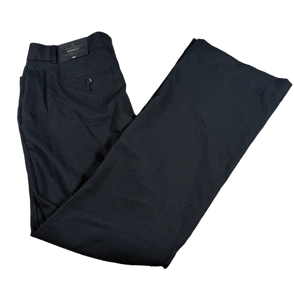 Worthington Womens Trouser Leg Stretch‎ Pants 10 (FITS 33 X 32.5)Black Check NEW